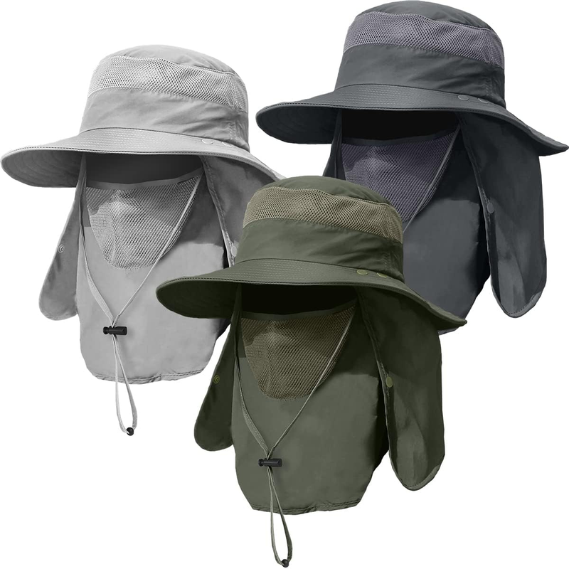 Men's Wide Brim Fishing Hat 3 Pack UPF 50+ Face Neck Flap Cap10