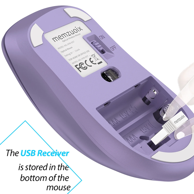 Wireless Optical Mouse 1400 DPI 5 Button USB Receiver for PC Laptop Lilac5
