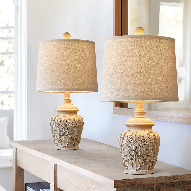 Set of 2 18.75" Rustic Retro Farmhouse Table Lamps Resin for Bedroom1