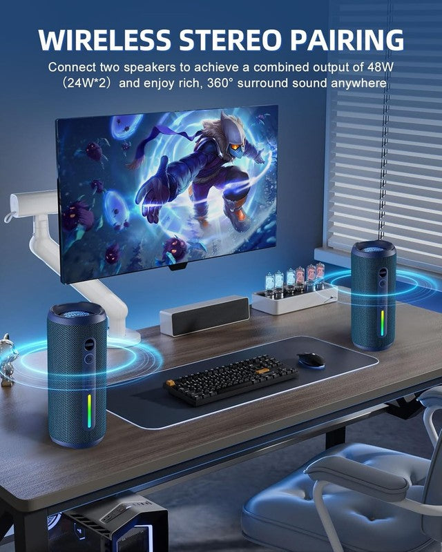 24W Bluetooth Speaker, IPX7 Waterproof, Extra Bass, RGB Lights, 30H Playtime3