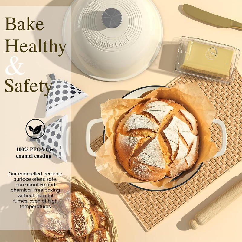 Enameled round Cast Iron Bread Oven, 6 Qt Cast Iron Dutch Oven for Homemade Sour2
