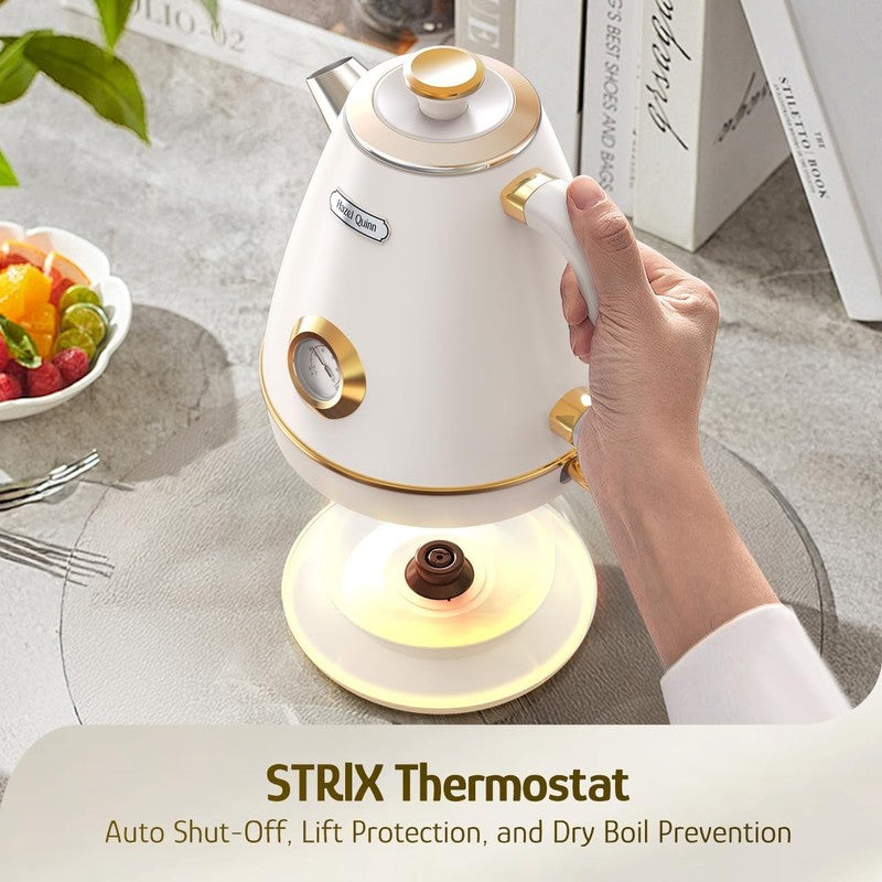 Retro Electric Kettle 1.7L 1200W Stainless Steel w/ Thermometer Pearl White5