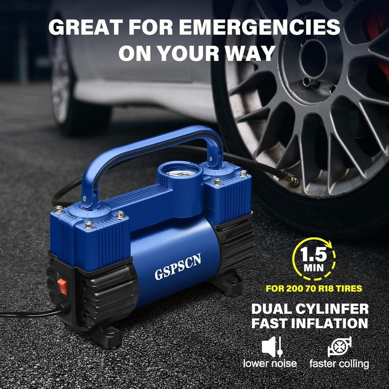 Blue Heavy Duty Tire Inflator 150PSI | 12V Metal Air Pump w/Bag & Adapter5