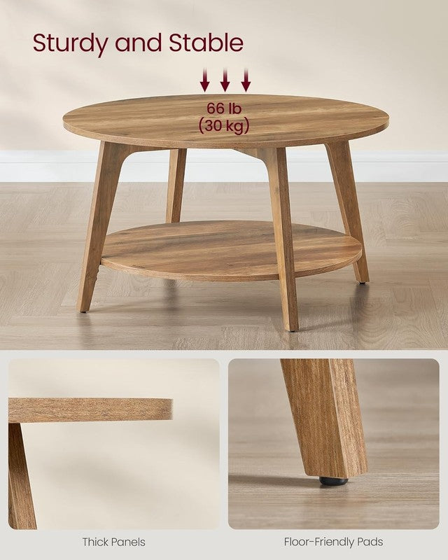 Round Coffee Table 2 Tier Storage Honey Brown 31.5in Living Room4
