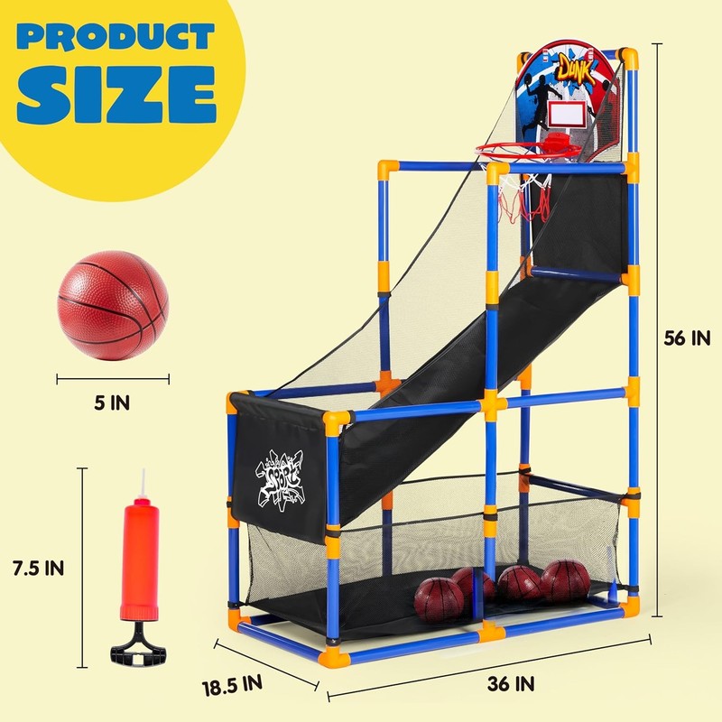 Kids Arcade Basketball Game Set Hoop 4 Balls Pump Indoor Outdoor Sports6