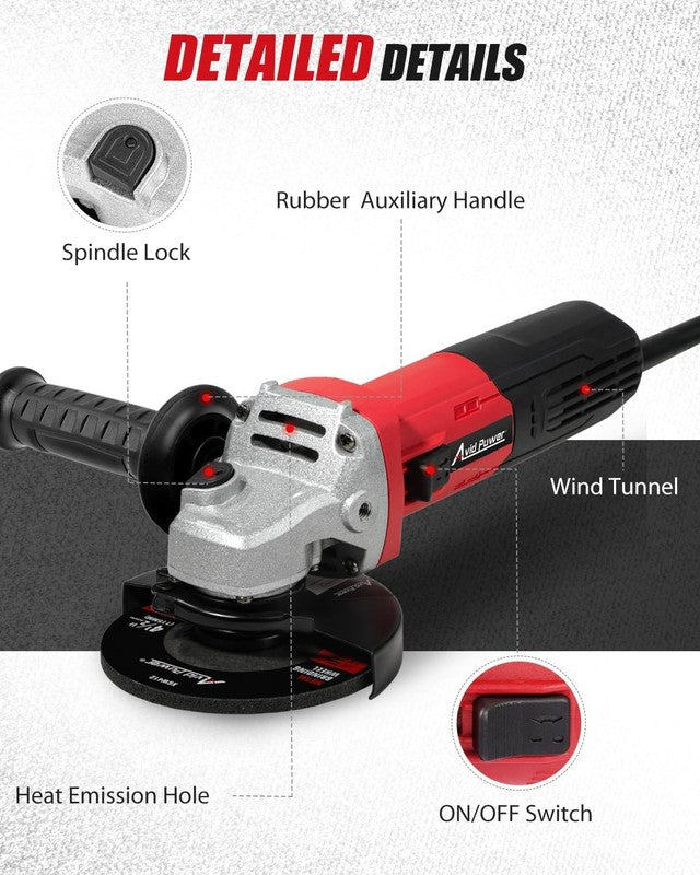 Angle Grinder, 7.5 Amp 4 1/2 Inch Electric Grinder Power Tools with Grinding and7
