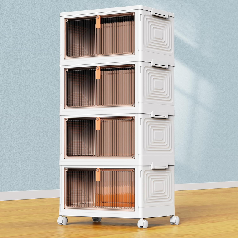 4 Tier Plastic Storage Bins 23QT Stackable w/ Lid Wheels Collapsible Organizer9