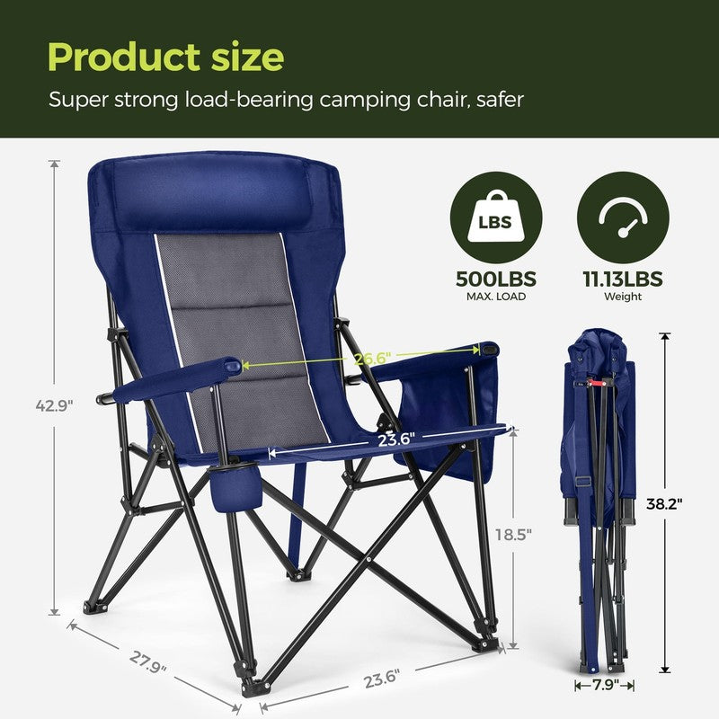 2-Pack Oversized Camping Chair Heavy Duty High Back Camping Chairs 500Lbs Capaci5