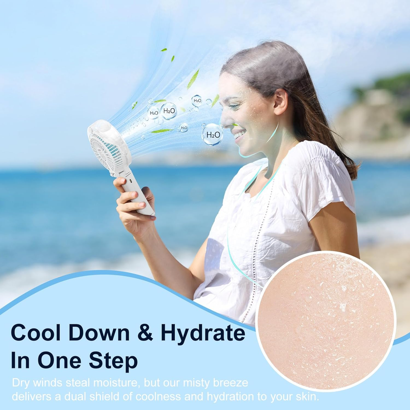 Portable Misting Fan USB Rechargeable Handheld Mini Cooling Fan White3