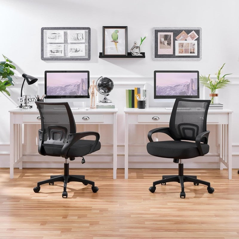 2-Pack Ergonomic Mid Back Mesh Office Chairs with Lumbar Support - Black1