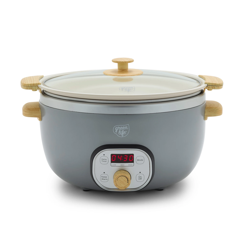 6 Quart Non Stick Family Meal Slow Cooker with Removable Pot, Grey10