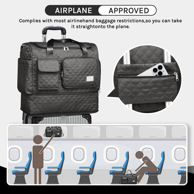 2-Piece Expandable Foldable Duffle Bag Set with Wet Pocket and Shoe Compartment,1