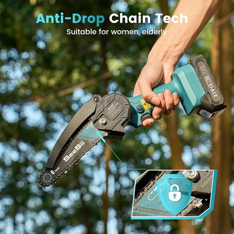 Cordless Mini Chainsaw 6-Inch with 2 Batteries - Perfect Gift for Dad!6