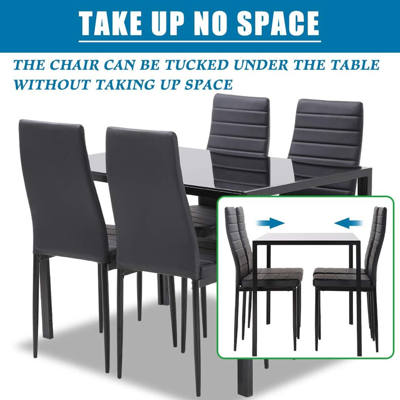 5 Piece Dining Table Black Glass Table 4 Upholstered Faux Leather Easy Assembly2