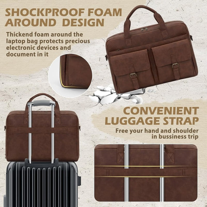Mens Messenger Bag 16in Leather Laptop Briefcase Vintage Shoulder Satchel Brown5