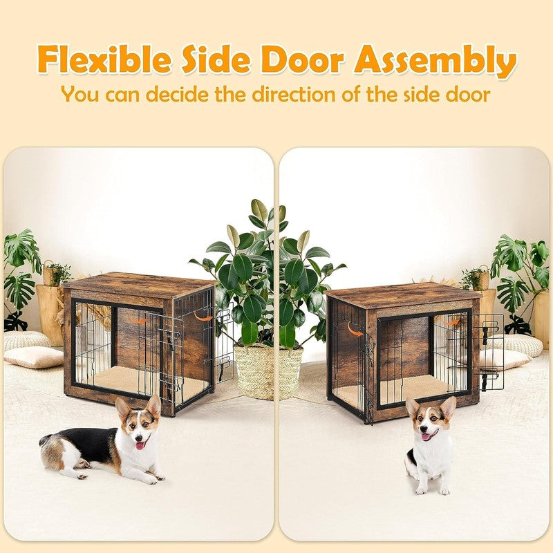 Wooden Dog Crate Table 27.5" w/Cushion Double Door Small/Medium Dogs8