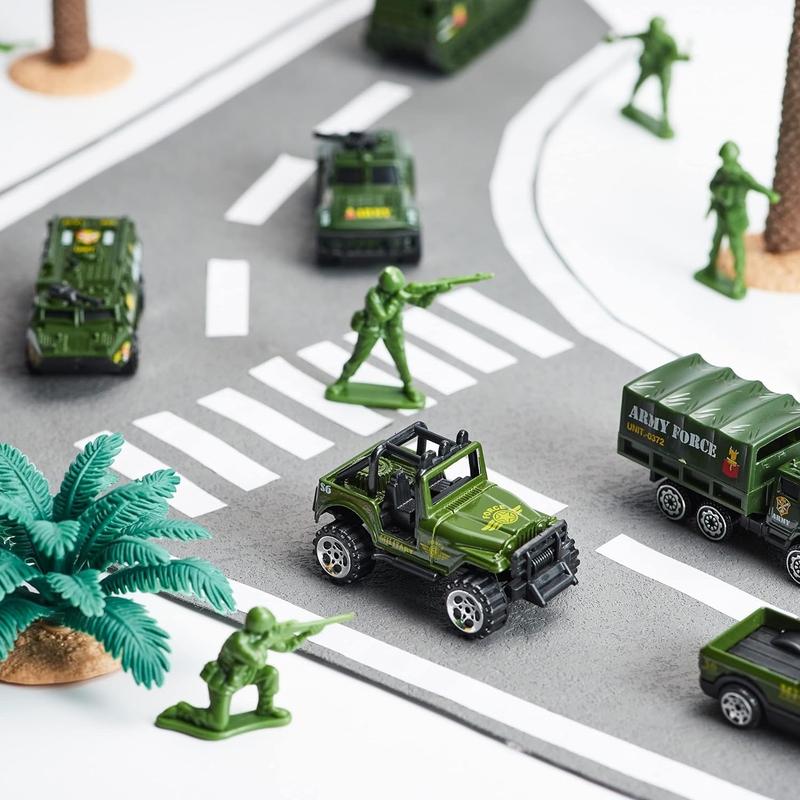 25 in 1 Military Kids Truck Toy Set w/ Tanks Soldiers Lights Sounds 3+7