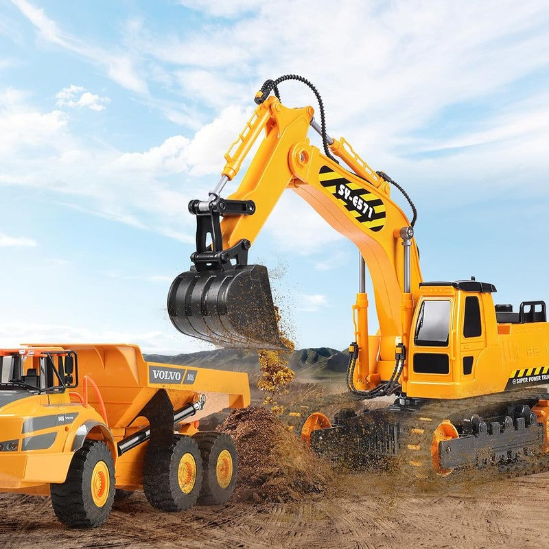 Remote Control Excavator Toy 2 Batteries RC Construction Sandbox Digger 3 14 Yrs5