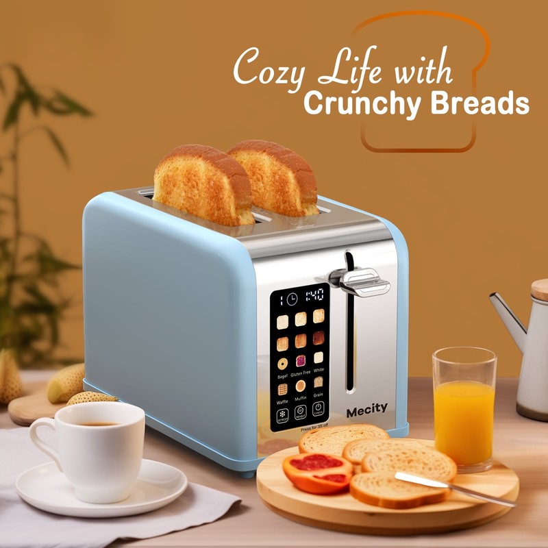 2 Slice Touchscreen Toaster, Stainless Steel, Countdown Timer, 6 Shade Settings,6