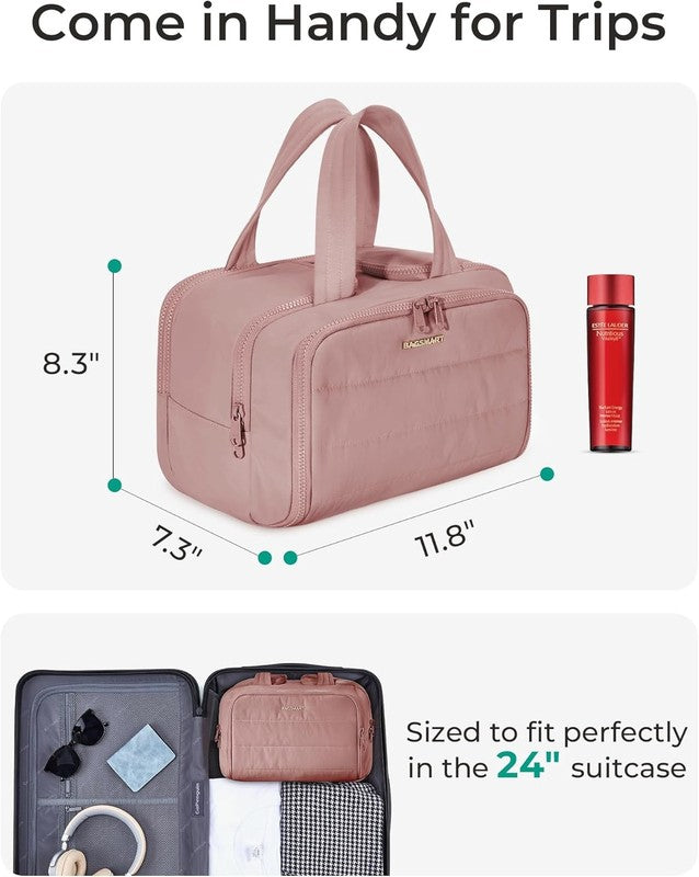 Travel Toiletry Bag Large Wide-Open Makeup Organizer Handle for Women Dark Pink4