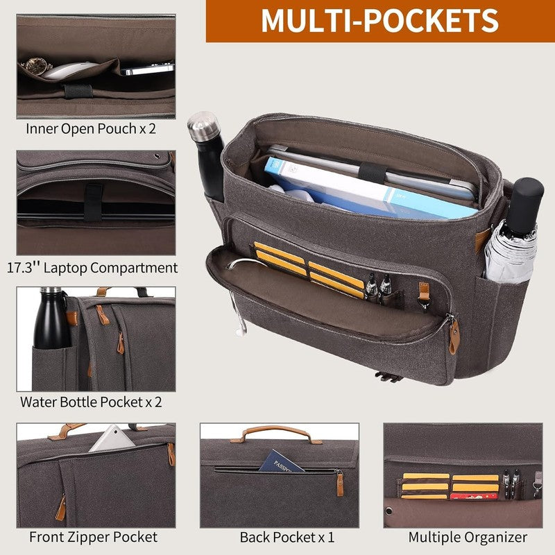 ESTARER Mens Messenger Bag 17 17.3" Laptop Canvas Work Travel Grey2