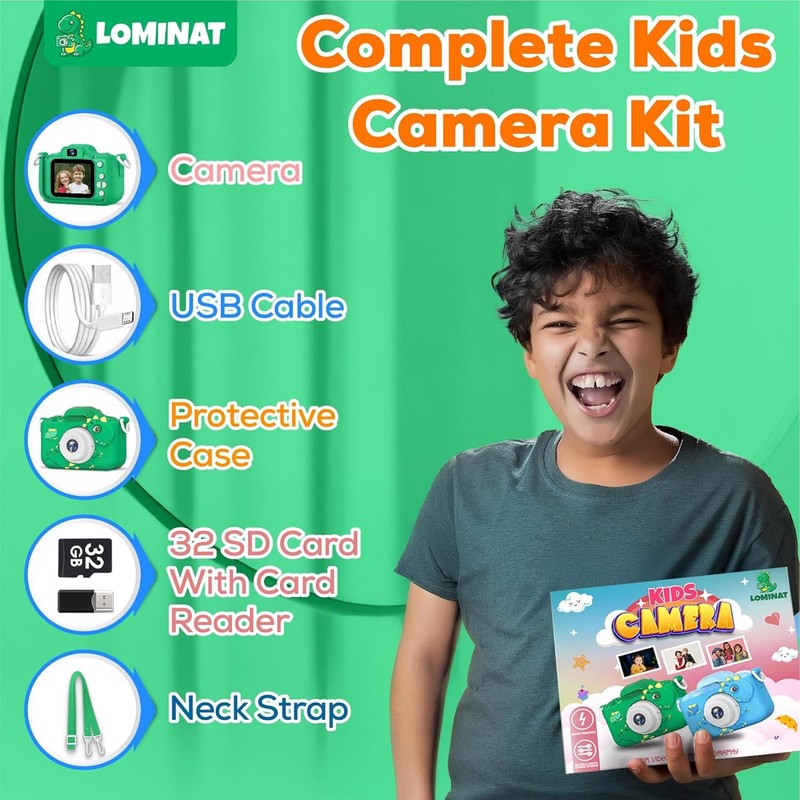 Kids 1080P HD Video Camera Toy w/ Dual Lens Games 32GB SD Card Ages 3 97