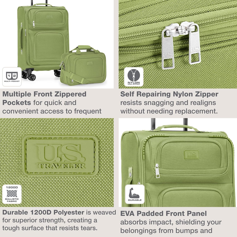 Lightweight Softside Carry On Suitcase 4 Wheel Spinner Luggage Light Green6