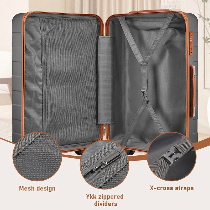3 Piece 20" Carry On Luggage Set TSA Lock Spinner Wheels Duffel & Toiletry Grey5