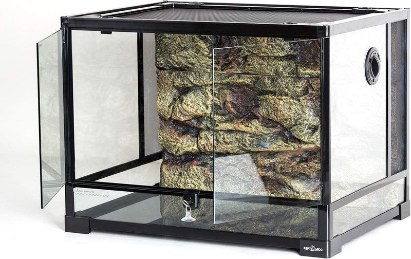 34 Gal Large Glass Reptile Terrarium w/ Foam Backgrounds Double Door 24"x18"x18"1