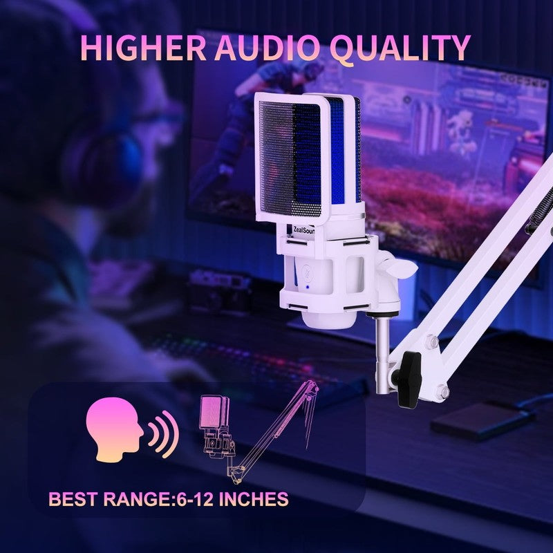 USB Condenser Microphone RGB Mute Boom Arm Pop Filter Shock Mount Plug Play8