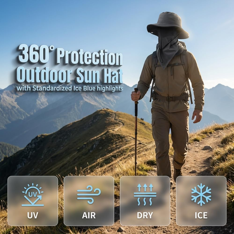 Fisherman Hat w/ Detachable Face Cover Adjustable Outdoor Sun Shield5