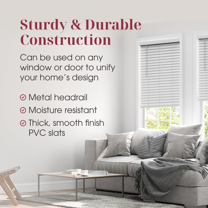 Cordless Faux Wood Blinds with Valance, 34.25" W x 60" H, White3
