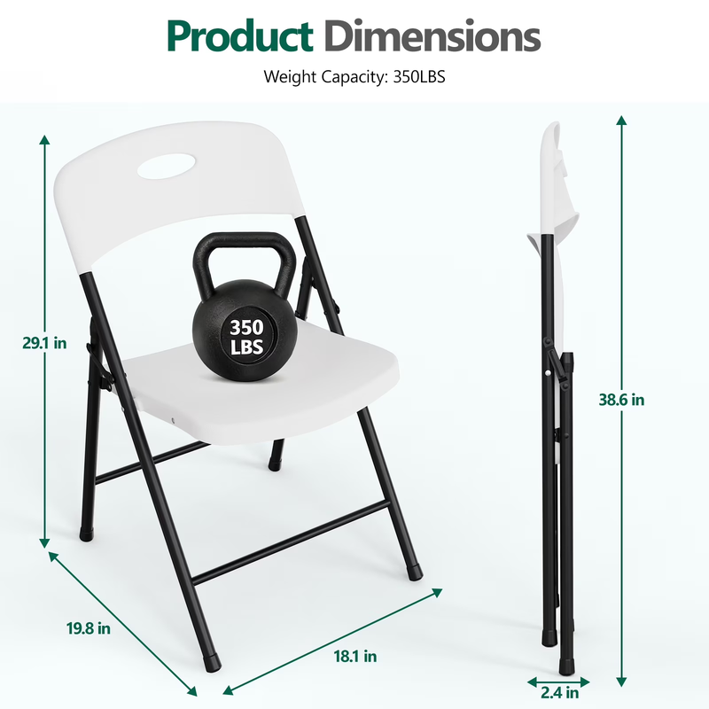 Resin Folding Chair Set of 6, Reinforced Metal Frame Stackable Plastic Folding C3