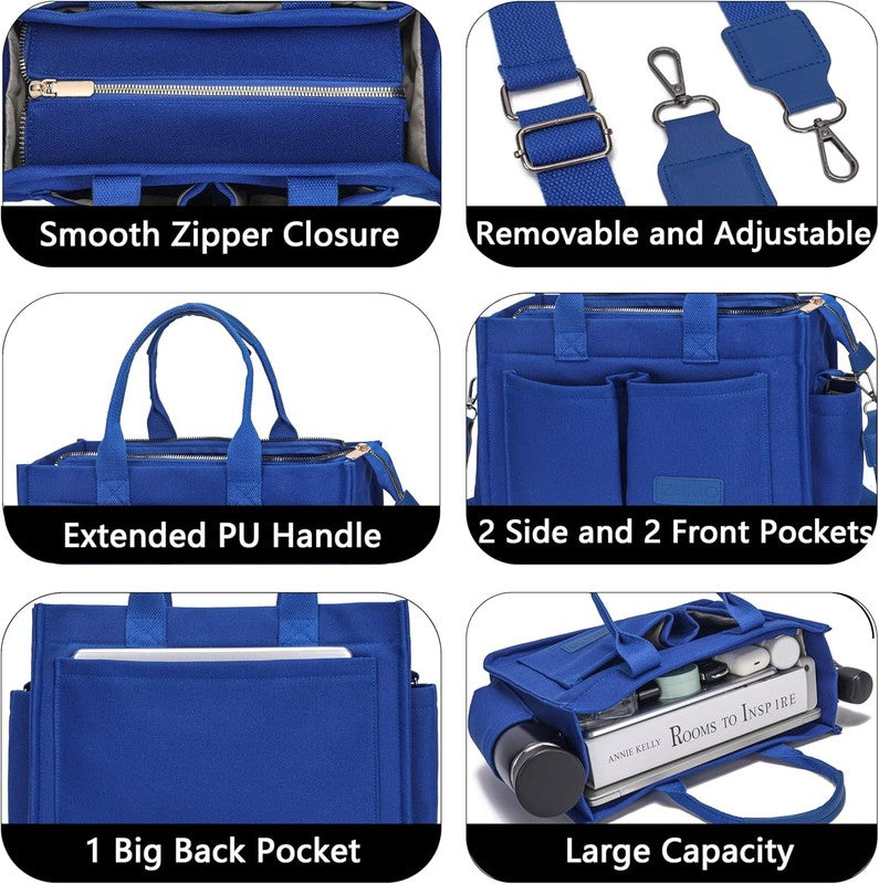 Women’s Large Canvas Tote Bag w/ Compartments Shoulder Crossbody Work Laptop Bag3