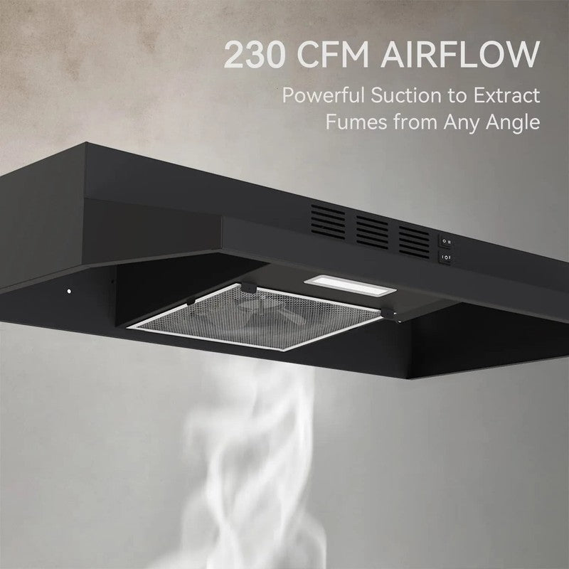 30" Under Cabinet Range Hood Black 230CFM LED Convertible Kitchen Vent5