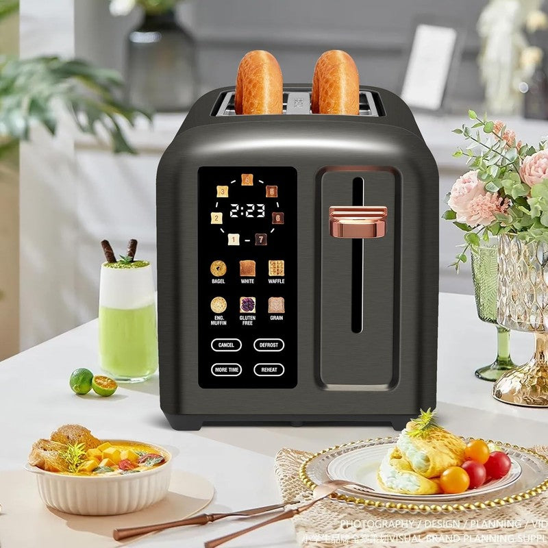 2 Slice Touch Control Toaster LCD 1350W Wide Slots Stainless Dark7