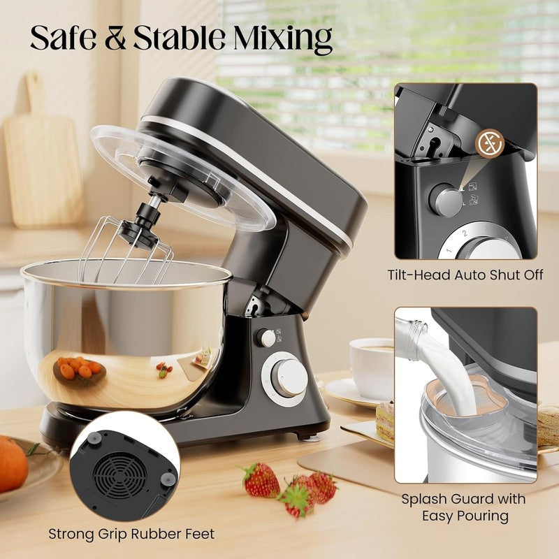 800W Stand Mixer 5.3QT 6-Speed w/ Pulse Dough Hook Whisk Beater5