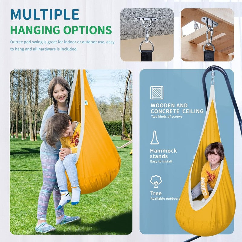 Kids Pod Swing Seat Cotton Hammock Sensory Chair Indoor Outdoor Yellow White1
