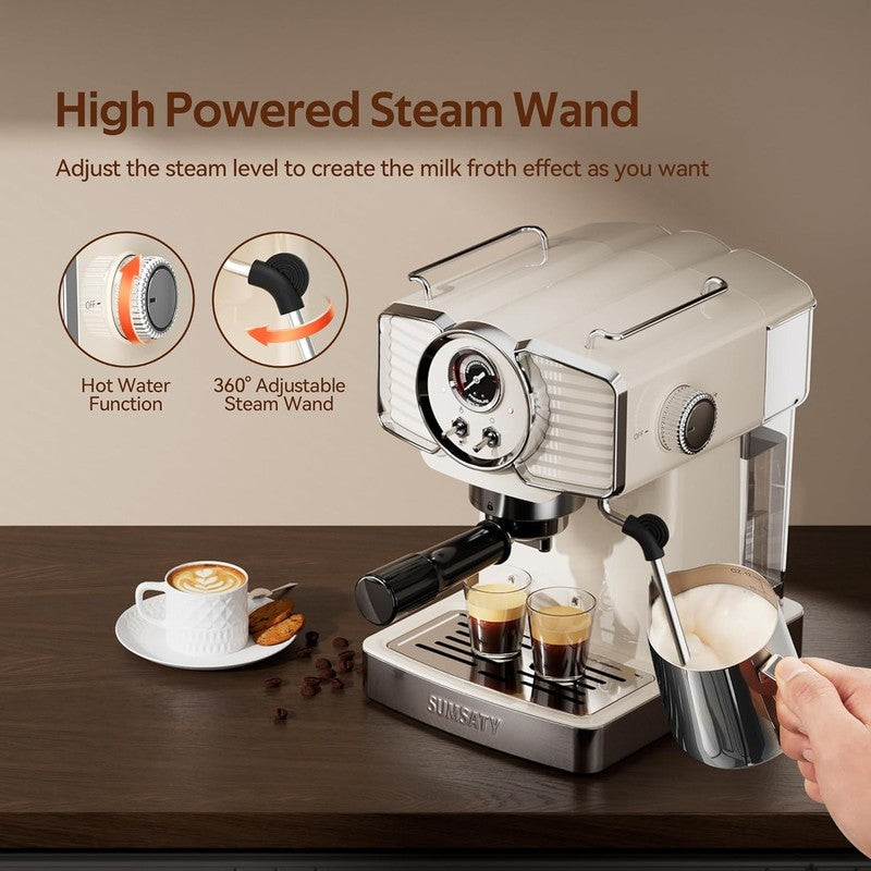 20 Bar Espresso Machine with Milk Frother 1.8L Off-White Retro1