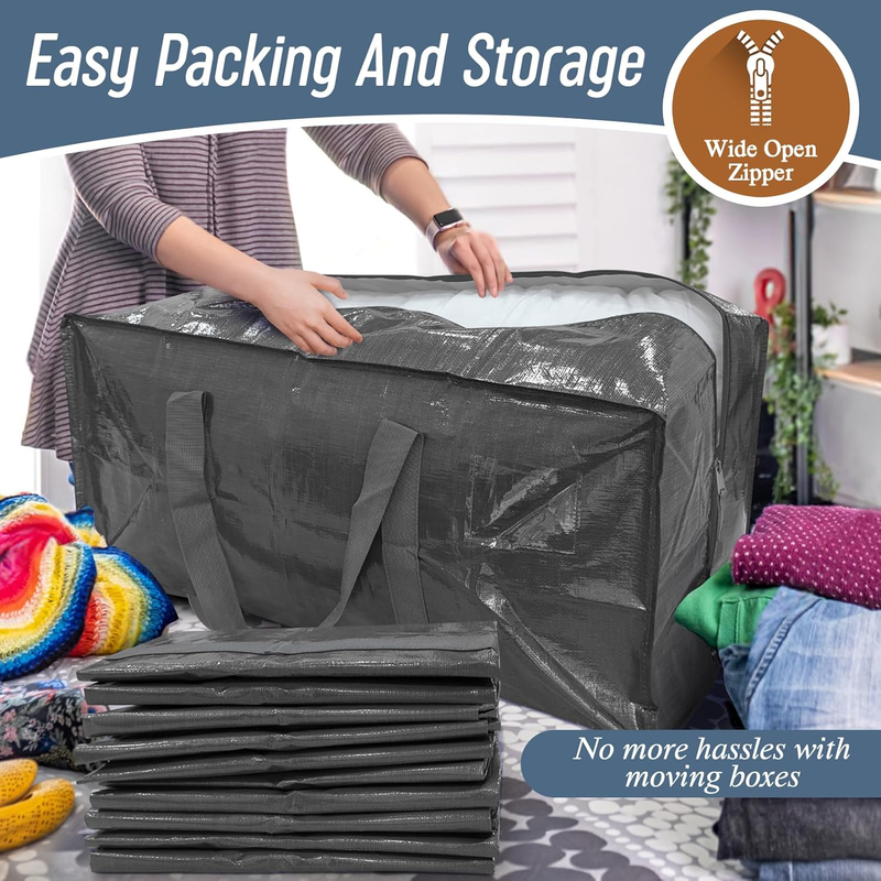 6 Pack Heavy Duty Moving Bags Large Storage Zipper Handles Gray4