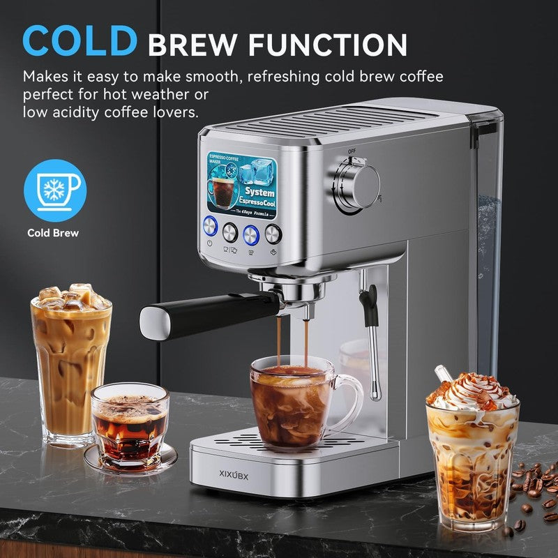 20 Bar Espresso Machine with Milk Frother 42oz Silver Stainless Steel1