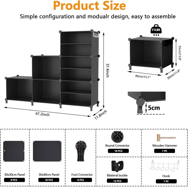 6 Cube Closet Organizer, Stackable Storage Shelves for Clothes, Black2