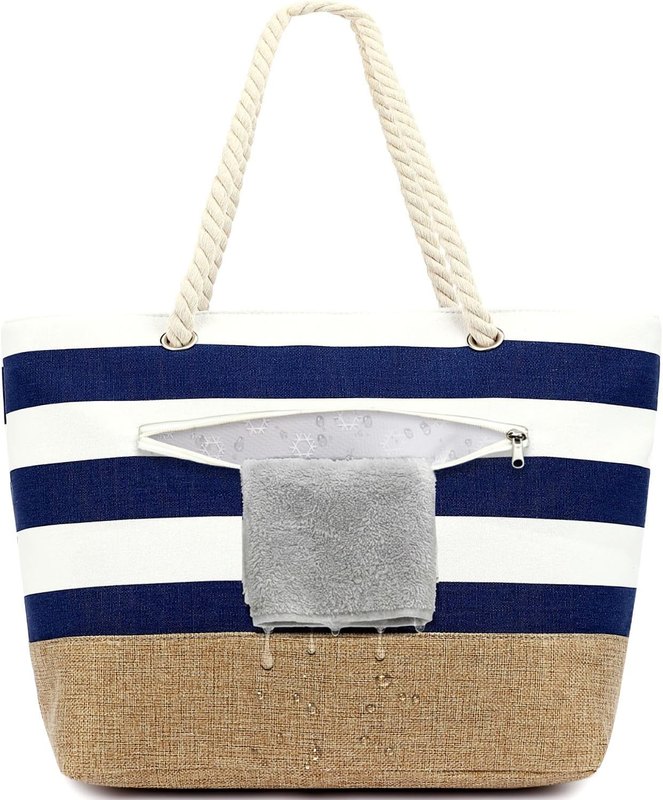 Waterproof Beach Bag Large Canvas Tote Wet Pocket Zipper Pool Cruise Bag9