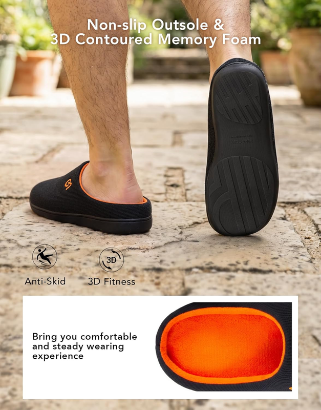 Men'S Two Tone Memory Foam House Slippers Indoor Outdoor Durable Rubber Sole4