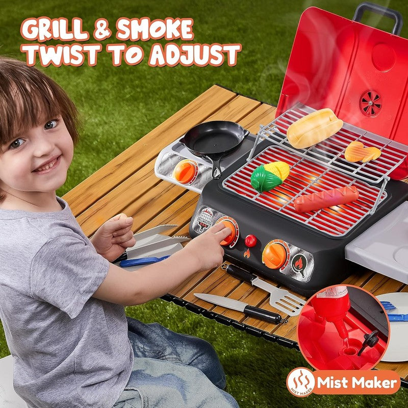 Kids BBQ Grill Playset, Kitchen Toy Set with Pretend Smoke, Light, Sound & Color1