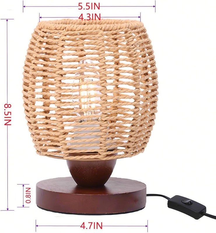 Rattan Table Lamp Boho Small Bedside Wicker Nightstand Wooden LED Lamp4