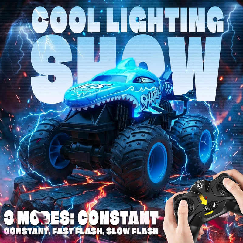 RC Monster Truck Toy Dinosaur Car 1:20 Scale 30° Spin Drift Light Music2
