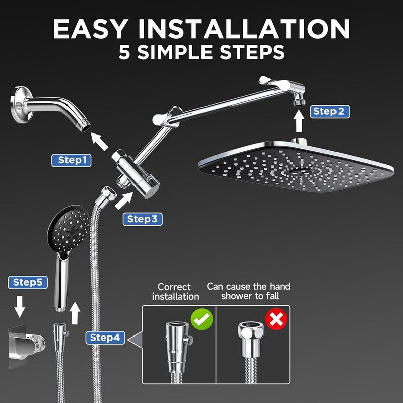 Wide Shower Head with 6 Modes Handheld Water Spray Silver Chrome6