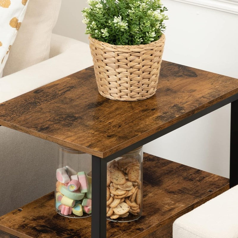 End Table Narrow Chairside Table with Drawer & Shelf Rustic Brown Black6