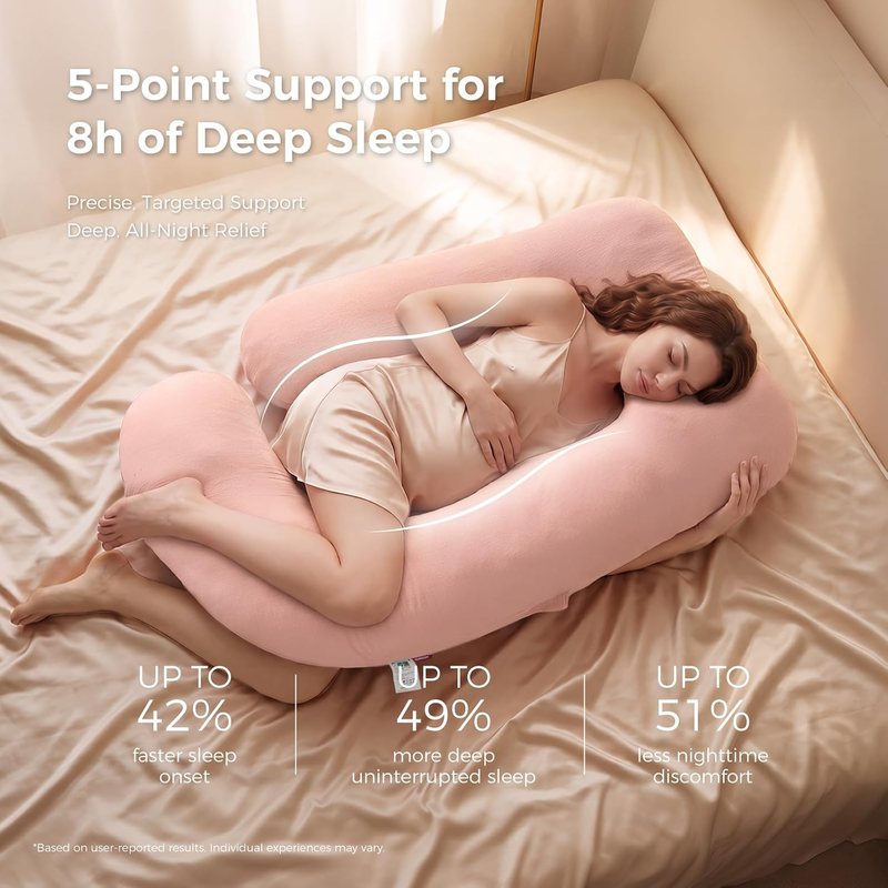 57in U Shaped Pregnancy Pillow Full Body Maternity Pillow Cotton Pink1